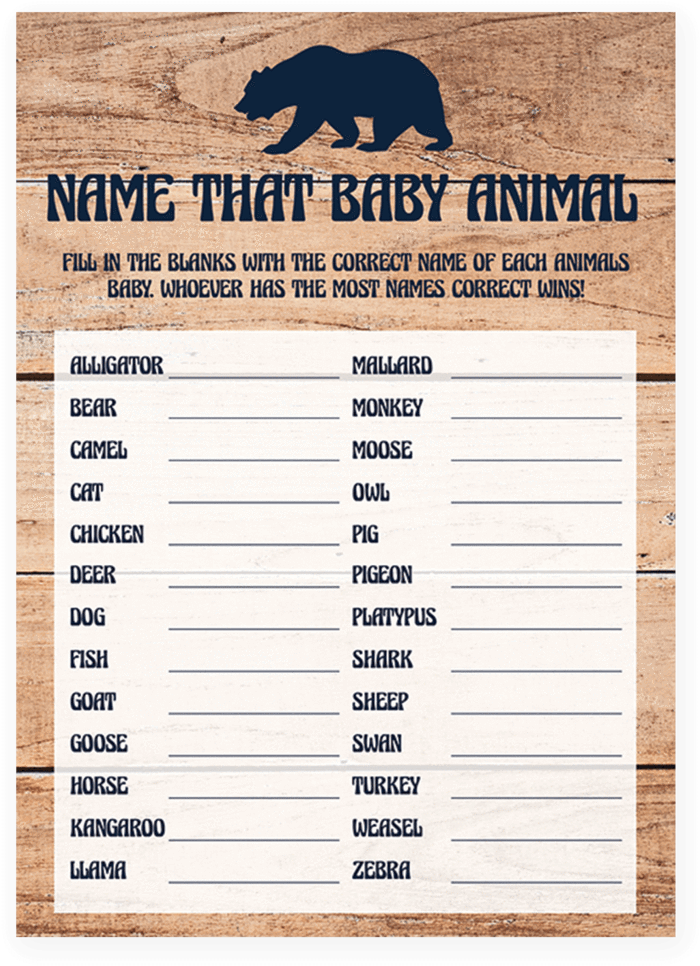 Name That Baby Animal Game For Rustic Baby Shower Printable - Printable Mommy And Daddy Baby Shower Games (819x1024), Png Download