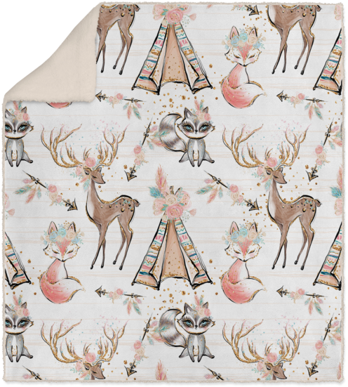 White Woodland Animals Boho Sherpa Fleece Blanket - Blanket (700x700), Png Download