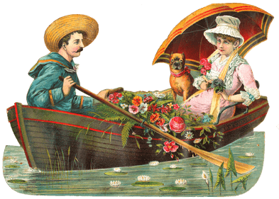 Couple On A Boat With Dog Victorian Vintage - Romantic Boat Png (400x400), Png Download