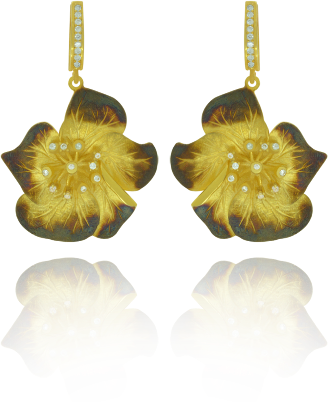 Ember Magnolia Flower With Sparkling Center Earring - Earrings (1024x1024), Png Download