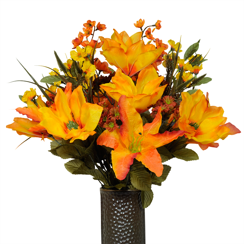 Orange Magnolia & Orange Stargazer Lily - Ruby's Silk Flowers Orange Magnolia Orange Stargazer (800x800), Png Download