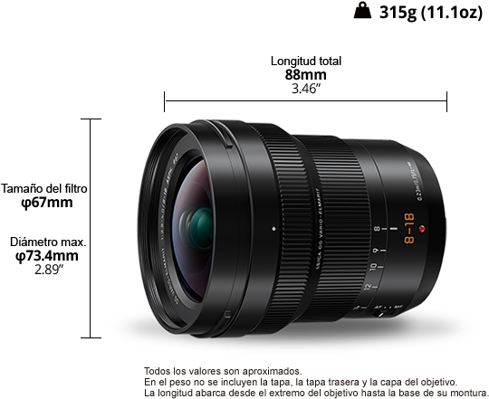 Objetivo Leica Dg H-e08018 - Panasonic H-e08018 Leica Dg Vario-elmarit 8-18mm F/2.8-4 (561x455), Png Download