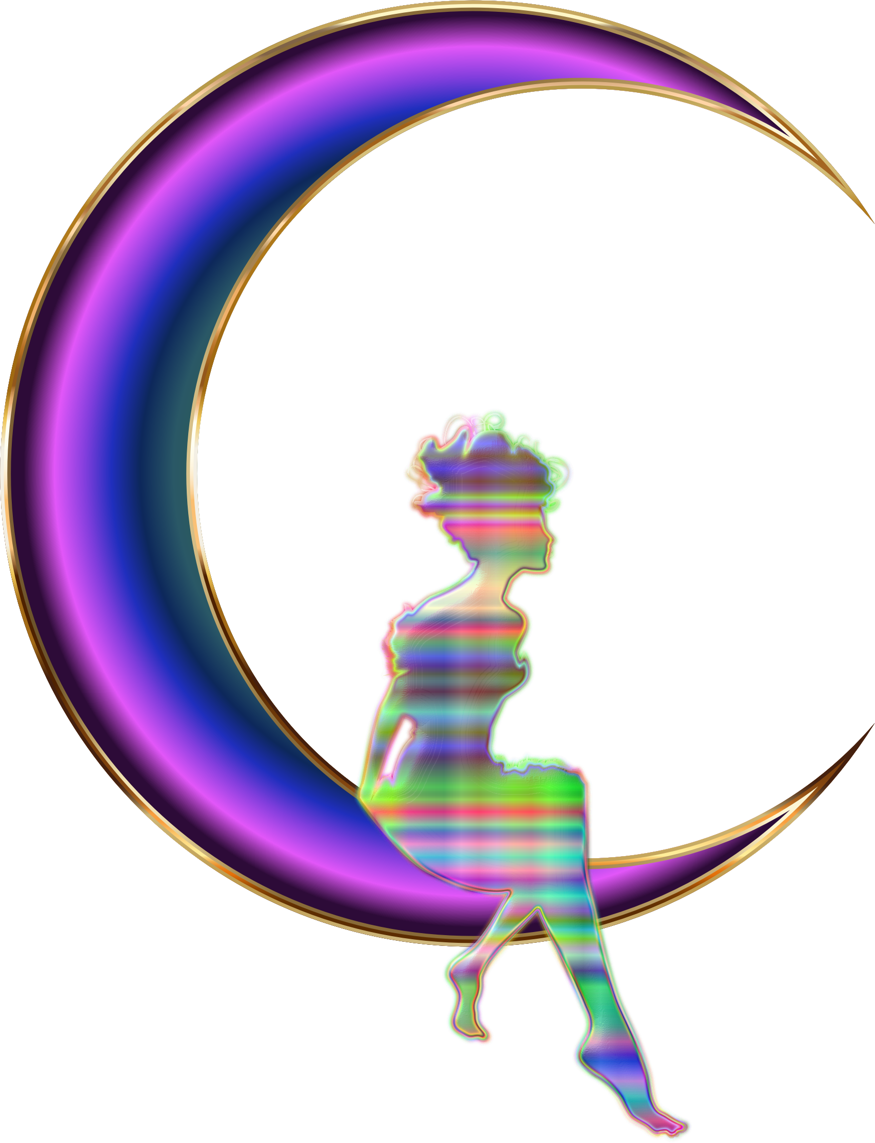 Chromatic Fairy Sitting On Crescent Moon - Clip Art (1706x2227), Png Download