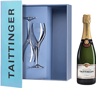 Brut Reserve Nv And 2 Flutes - Champagne Taittinger Brut 375ml (316x700), Png Download