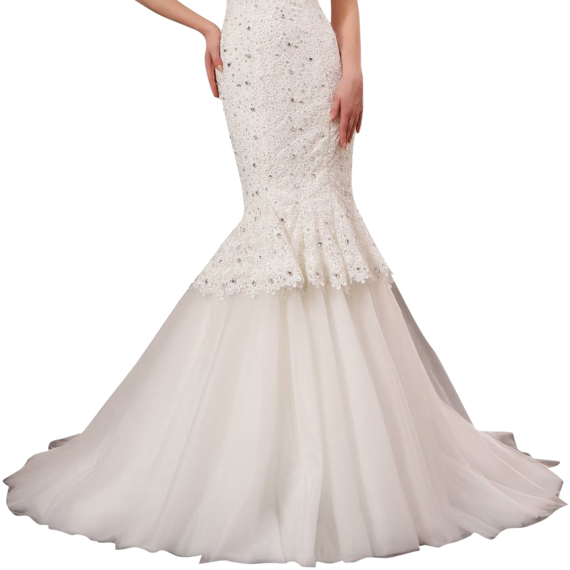 A-plum White Strap Ball Gown In Lace Wedding Dress - Gown (570x570), Png Download