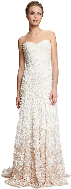 Theia “courtney” Ombre Strapless With Satin Petals, - Wedding Dress (450x675), Png Download