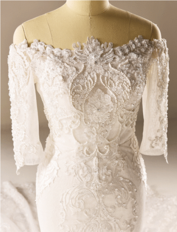 Long Sleeve Mermaid Lace Beaded Wedding Dresses, Custom - Wedding Dress (750x750), Png Download