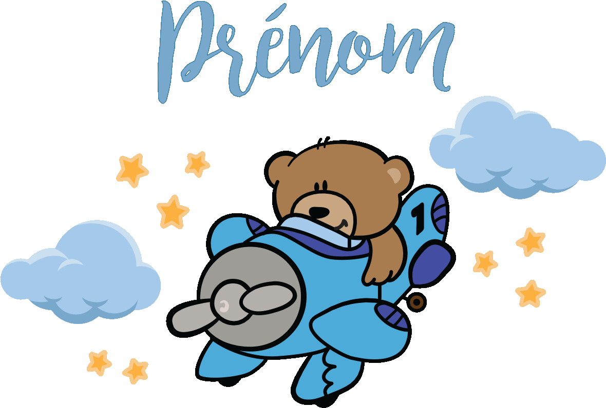 Sticker Prenom Personnalise Ourson Dans L Avion Ambiance - Airplane (1200x1200), Png Download