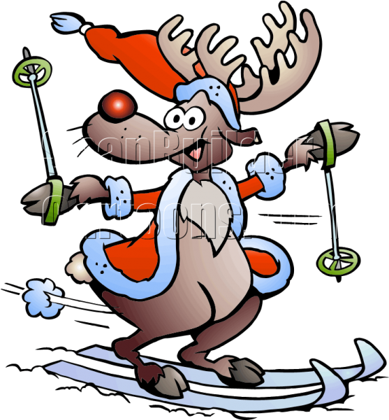 Skiing Reindeer (600x600), Png Download