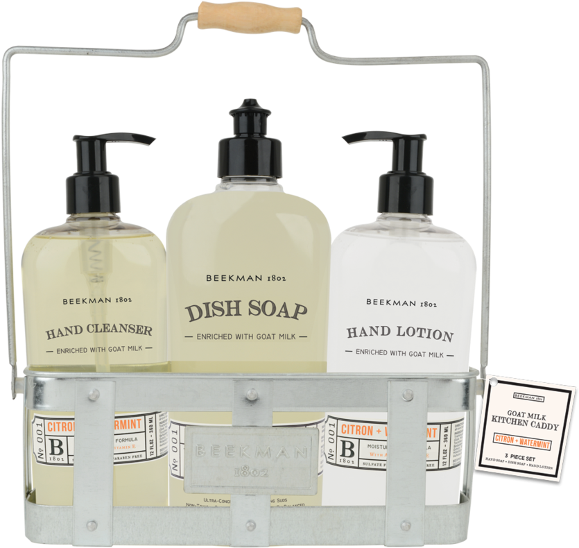 Beekman 1802 E7 Hand Cleanser, Lotion & Dish Soap Caddy - Beekman 1802 Kitchen Set In Galvanized Holder - Sea (1024x1024), Png Download