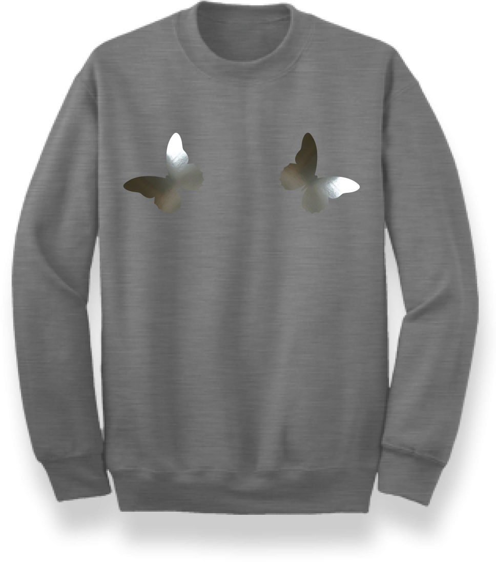 Grey Jumper With Mirror Butterflies On Nipples Print - Cartoons Dab The Dance (979x1250), Png Download