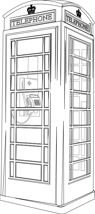 British Phone Booth Black White Line Art 126 - Drawing In Telephone Booth (333x751), Png Download