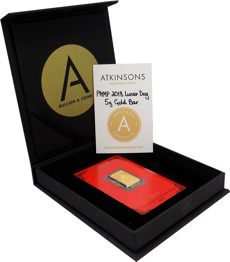 Pamp 2018 Lunar Dog 5g Gold Bar With Gift Box & Certificate - Silver (900x900), Png Download