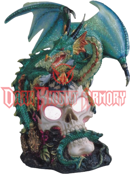 Green Dragon Skull Led Light - Green Dragon Standing On Skull Head Collectible Figurine (579x579), Png Download