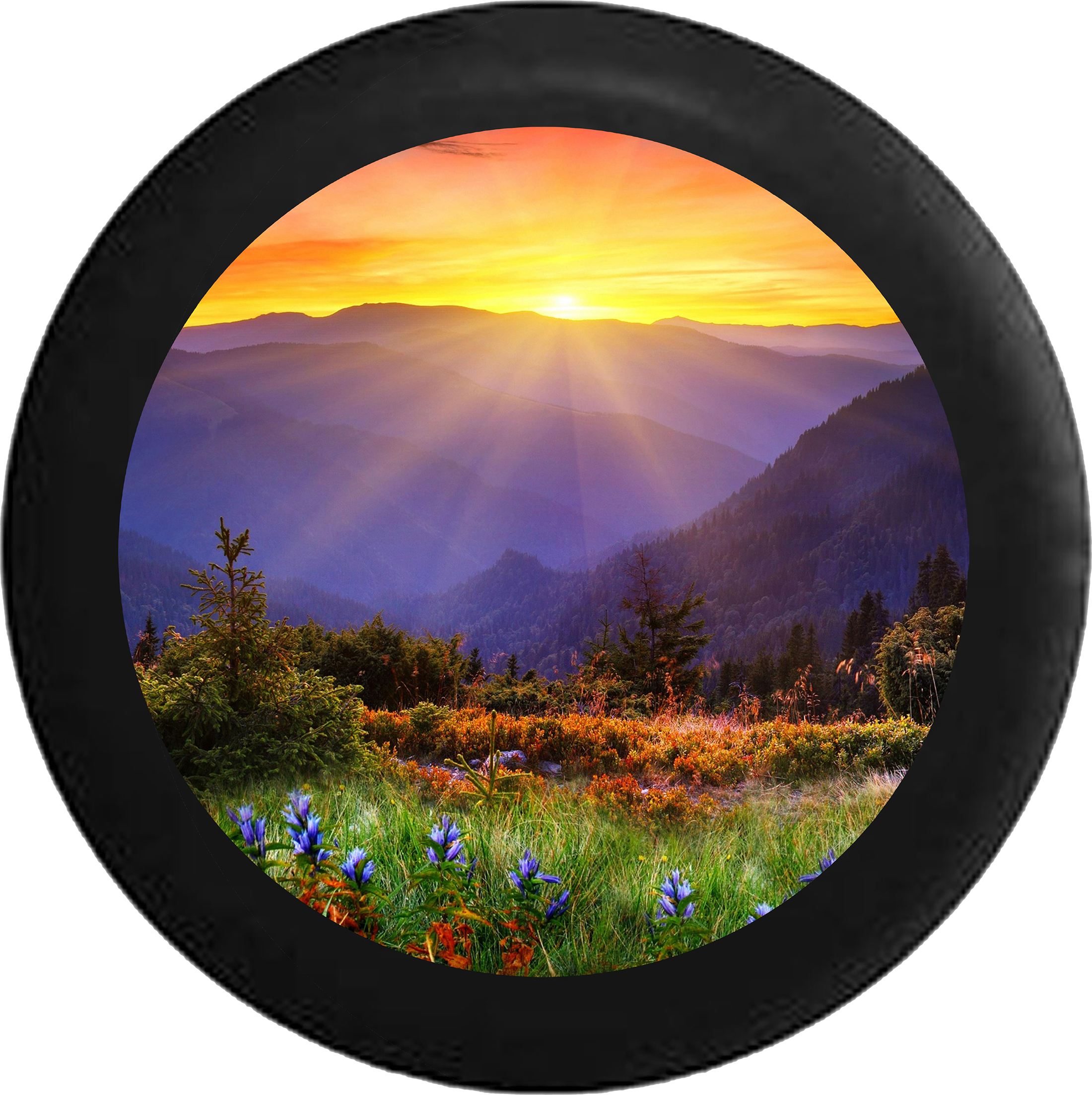 Sunrise Sunset Behind Mountain Range Field Of Flowers - Sacred Sanctuary Disk 2 (2200x2206), Png Download