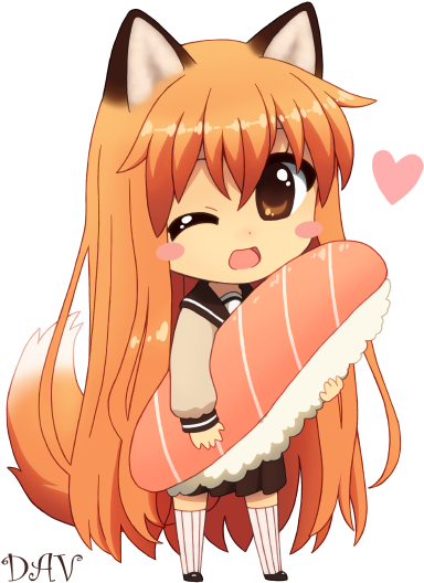 Animal Ears Blush Brown Eyes Chibi Dav Food Foxgirl - Chibi Fox Girl (1200x900), Png Download