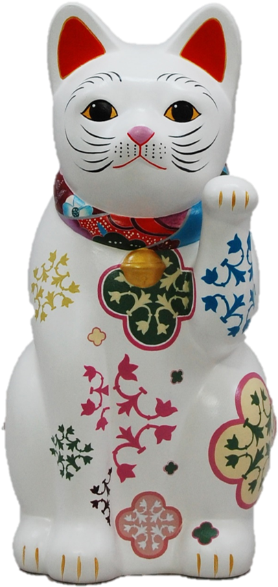 The Flora Peranakan Lucky Cat - Cat (487x898), Png Download