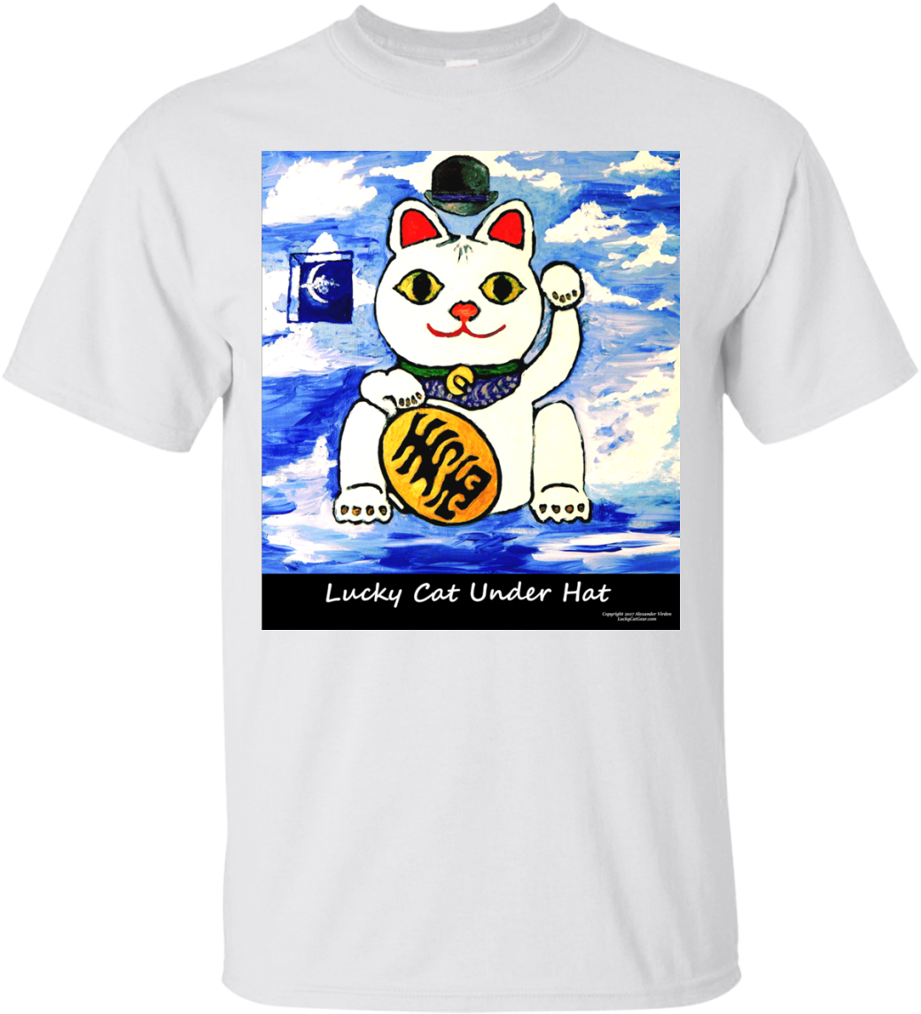 Lucky Cat Under Hat Cotton T-shirt In 5 Colors - Cartoon (1155x1155), Png Download