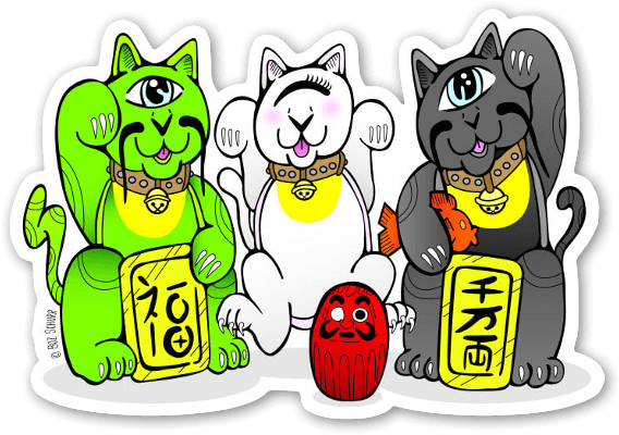 招き猫 Lucky Cat Trio Sticker - Jpeg (600x431), Png Download