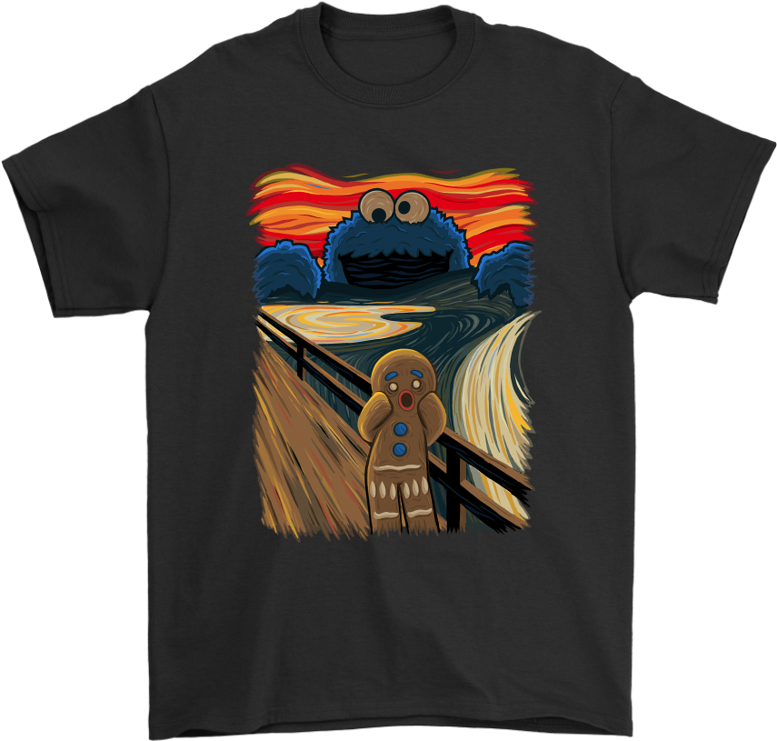 Gingerbread Man And The Cookie Monster The Scream Painting - Cookie Monster Scream Shirt (1024x1024), Png Download
