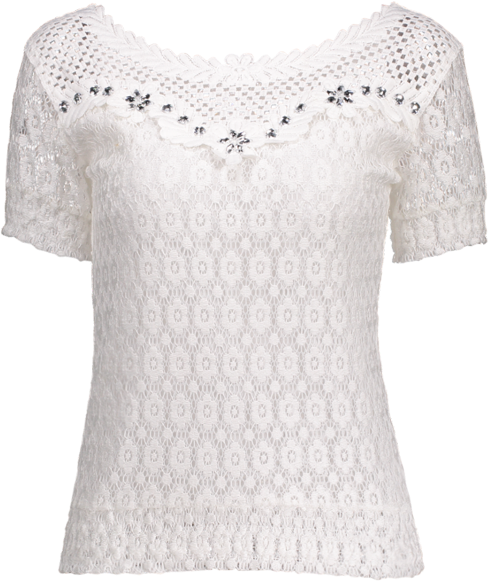 Encaje De Ganchillo Floral Embellecido Rhinestone De - Blouse (800x1064), Png Download