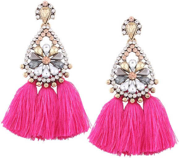 Rhinestone Borla Pendientes Florales Lágrima Rosa Roja - Korean Women Jewelry Earrings Rhinestone Tassel Teardrop (600x798), Png Download