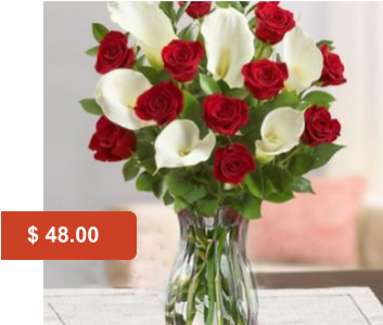 Calas Y Rosas - Flowers: Red Rose & Calla Lily Bouquet (371x345), Png Download