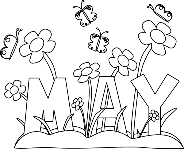 Black And White Month Of May Flowers - May Coloring Pages (600x486), Png Download
