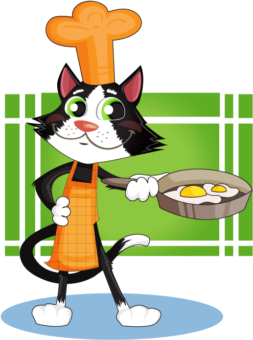 Courtesy Clipart Cooking - Cartoon Cat Cooking (595x729), Png Download