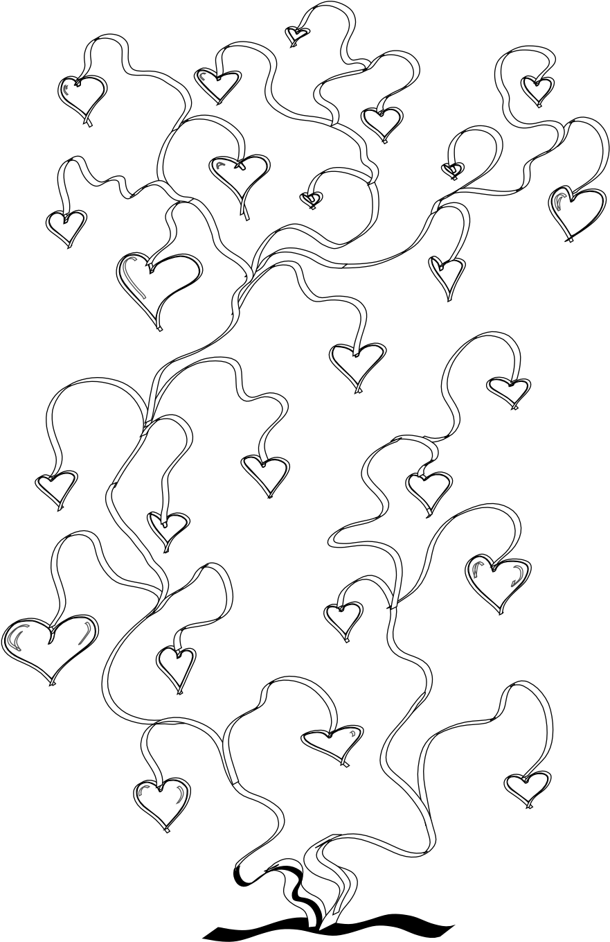 Heart Vine Tree Black White Line Art 999px 338 - Line Art (999x1413), Png Download