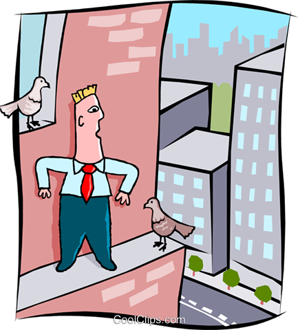 Business Man On Ledge Of Building Royalty Free Vector - Man On Ledge Clipart (433x480), Png Download