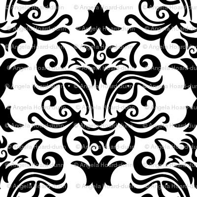 Black Cat Damask - Cat (400x400), Png Download