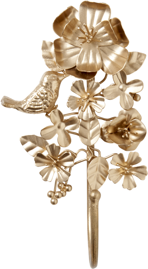 Gold Metal Coat Hooks With Flowers & Birds By Rice - Rice Wandhaken Vogel Und Blumen Gold (1024x1024), Png Download