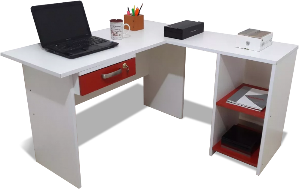 Escritorio Blanco L Cajón Llave Repisas - Escritorio En L Blanco (1024x738), Png Download