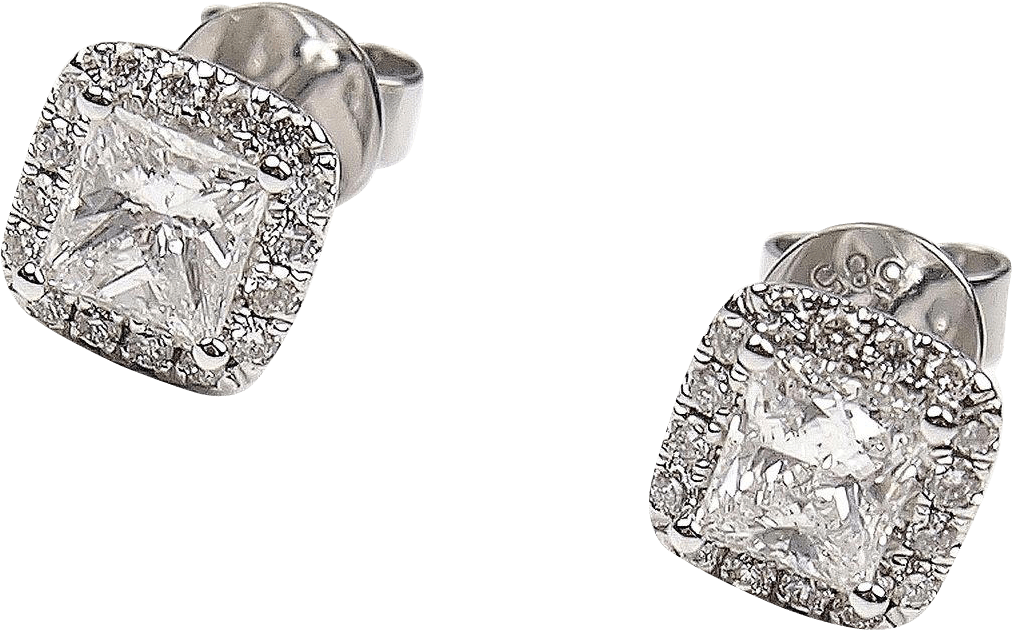 1.09 Ctw Princess Cut Diamond Halo Stud Earrings 14k (1011x1011), Png Download