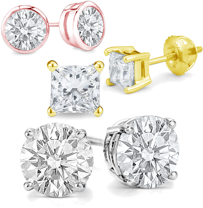 Classic Diamond Stud Earrings - 1 Ct Princess Cut Solid Stud Earring Screw Back 14k (420x420), Png Download