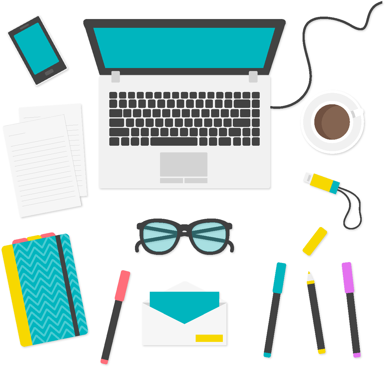 Mão Desenhada Computador Óculos Elementos De Escritório - Design (1772x1378), Png Download