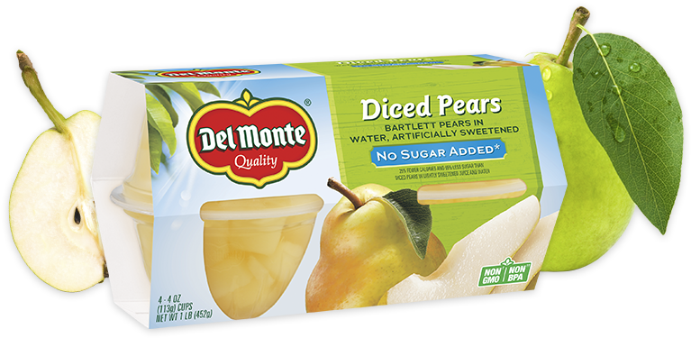 No Sugar Added, Fruit Cup® Snacks - Del Monte Diced Pears (1050x387), Png Download