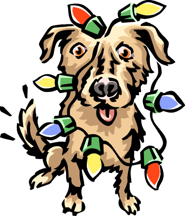 Vector Illustration Of Family Pet Dog Wrapped In Christmas - Clip Art (600x700), Png Download