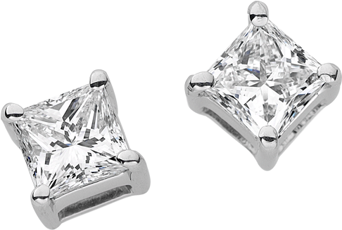 White Gold Princess Cut Diamond Stud Earrings C634 - Princess Cut (500x500), Png Download