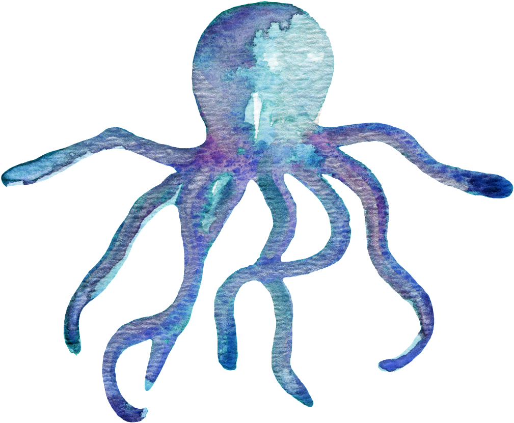 Hand Painted Cartoon Octopus Png Transparent - Ocean Life Watercolor Coral (1024x843), Png Download