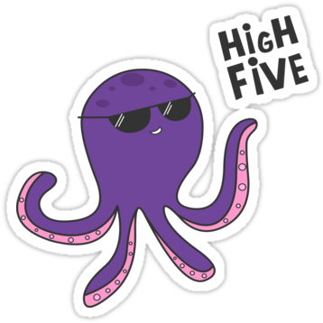 High Five Octopus Redbubble Sticker - Hohe Krake Fünf! Grußkarte (375x360), Png Download