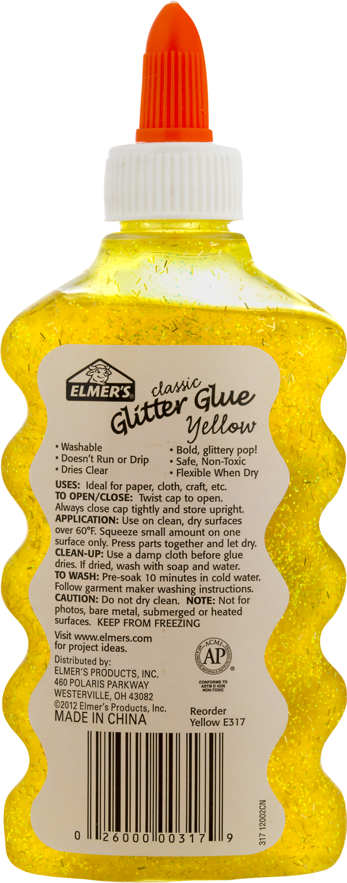 Elmer's Classic Non-toxic Washable Glitter Glue, 6 - Plastic Bottle (1800x1800), Png Download