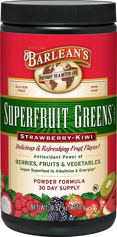 Superfruit Strawberry - Barlean's - Superfruit Greens Powder Formula Strawberry-kiwi (494x999), Png Download
