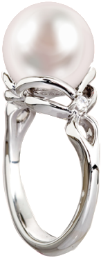 Freshwater Pearl Ring With Diamonds In White Gold - Pre-engagement Ring (400x400), Png Download