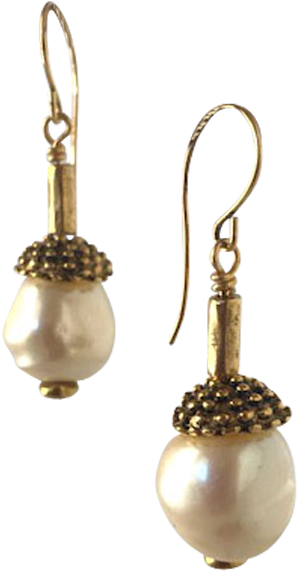White Pearl Dotted Cap And Tube Earrings - Earrings (480x640), Png Download