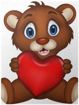 Cute Baby Brown Bear Cartoon Posing With Heart Love - Standing Cartoon Bear (400x400), Png Download