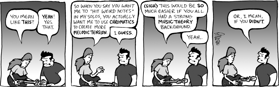 "hit More Weird Notes" - Comic Strip About Music (960x301), Png Download
