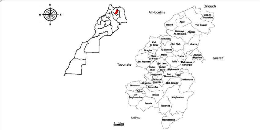 Taza Province On The Map And Its Districts [14] - Map (850x426), Png Download