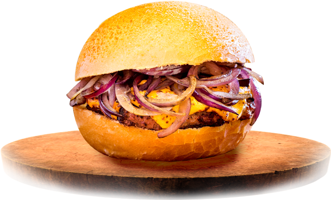 Cheddar - Hamburguer Com Cebola Caramelizada Png (700x420), Png Download